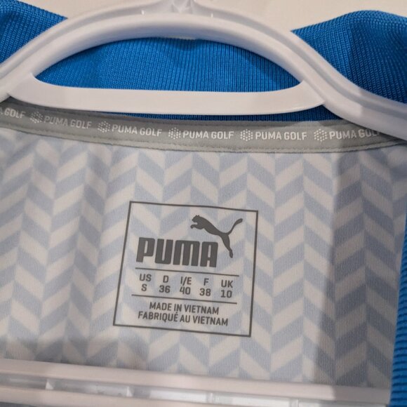 Puma Golf Chevron Print Lightweight Polo Tee Blue White Size Small - Picture 3 of 6